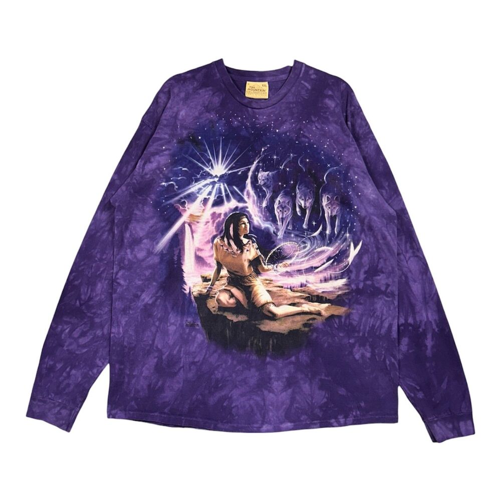 Vintage The Mountain Native American Wolf Pack Print Long Sleeve Shirt Sz XXL